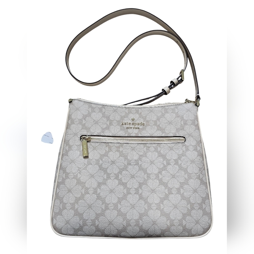 Kate Spade Dark Beige PVC Flower Crossbody Bag, With Silver Hardware, New w/tags